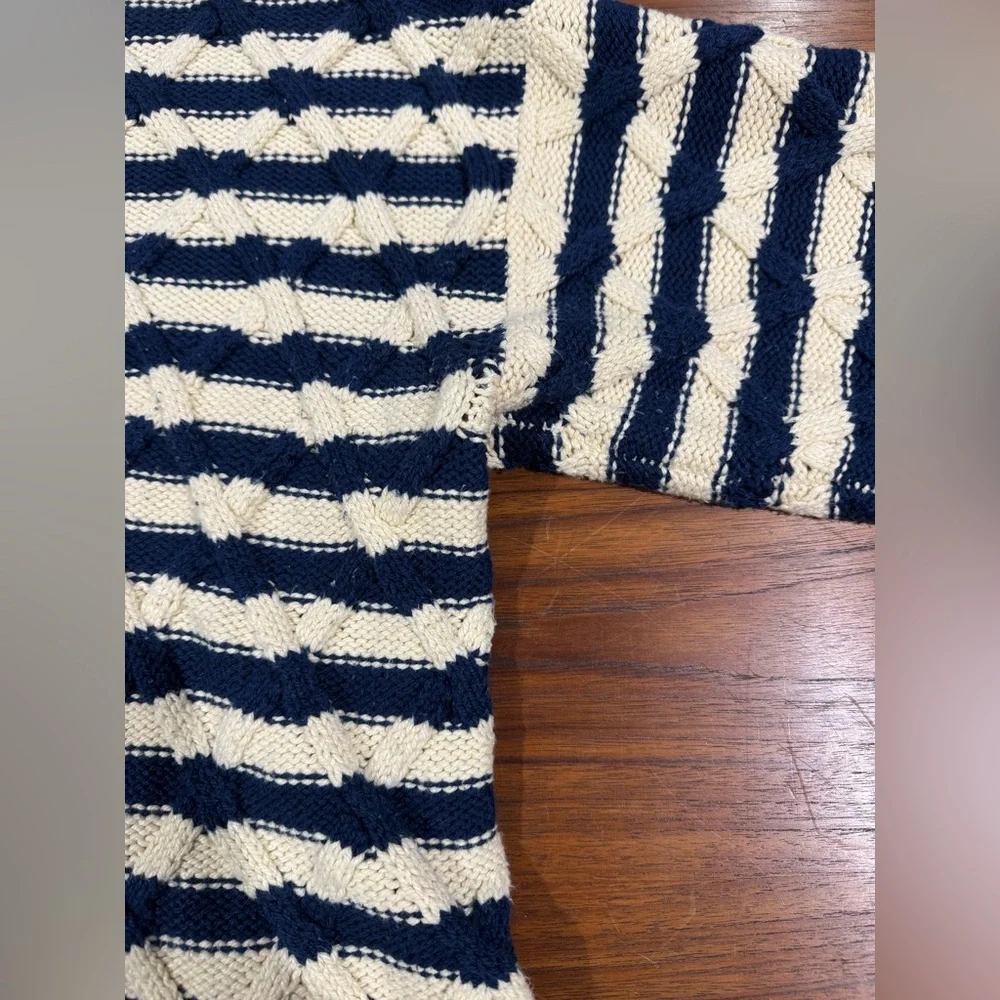 Madewell Cable-Knit Oversized Sweater in Stripe White and Navy Blue‎ Size XL